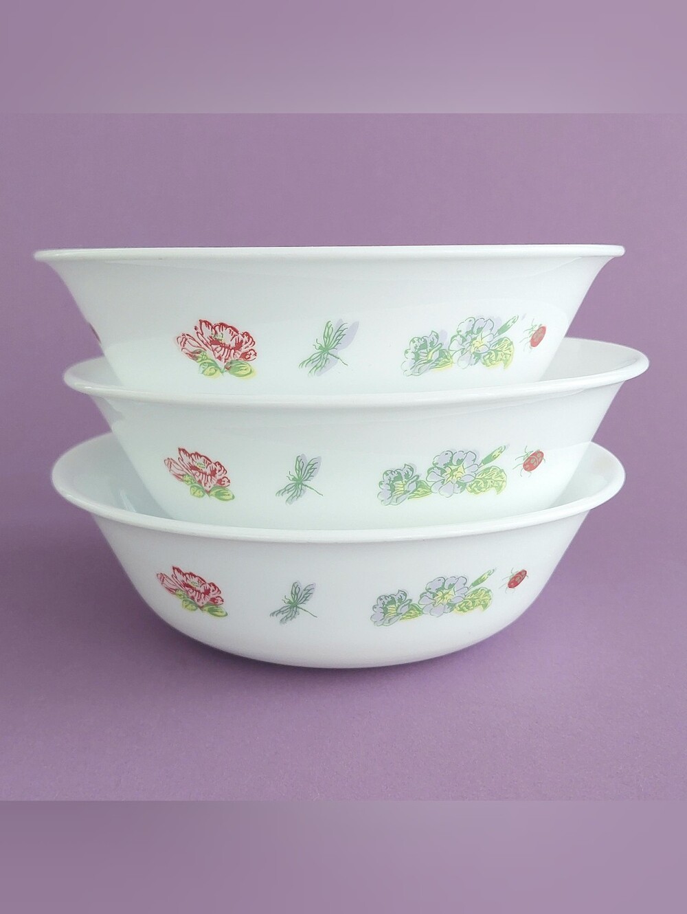 Vintage Corelle Camellia Floral Cereal Salad Bowls Set x3